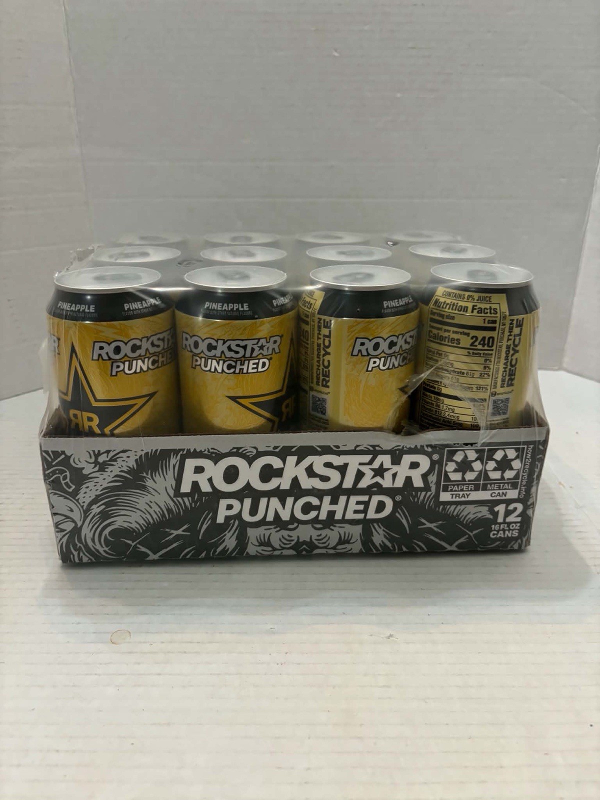 Rockstar Punched Pineapple Energy Drink 16 fl oz Cans Pack of 12