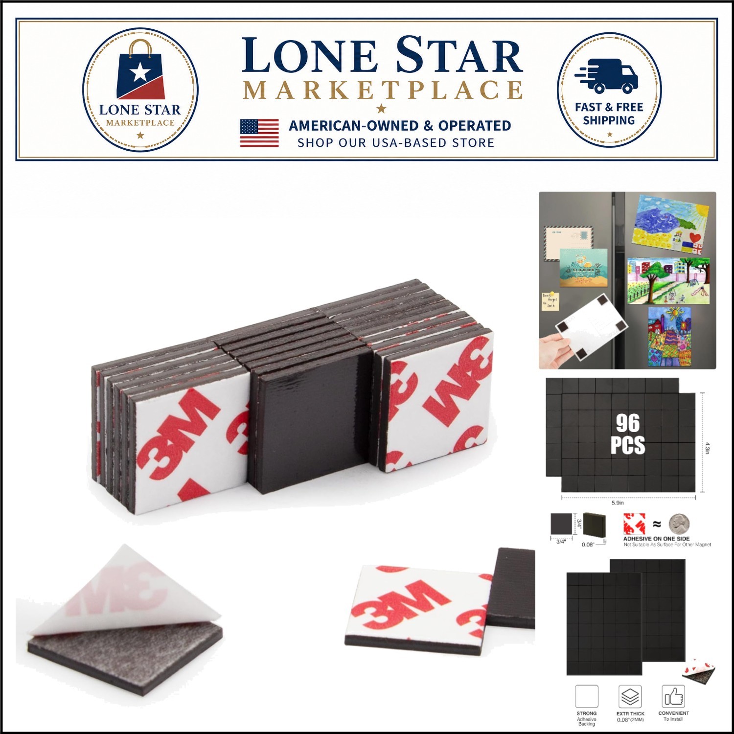 Self-Stick Magnetic Squares - 96 Pack 3/4