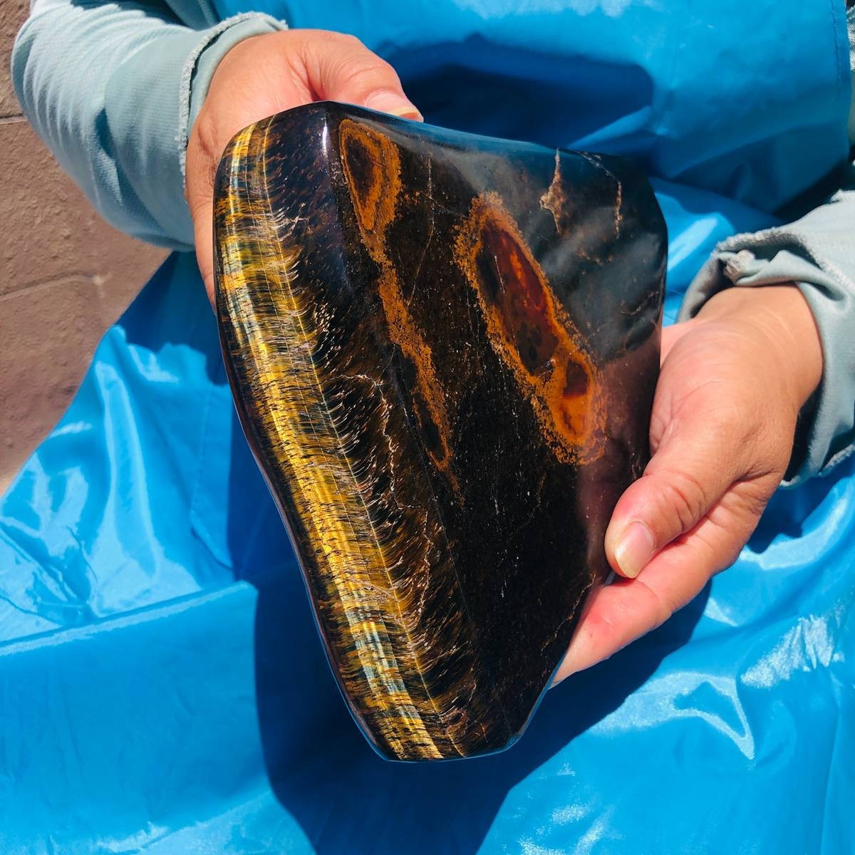 4.4 LB Natural Golden Tiger\'s Eye Polished Crystal Specimen Chatoyant Stone