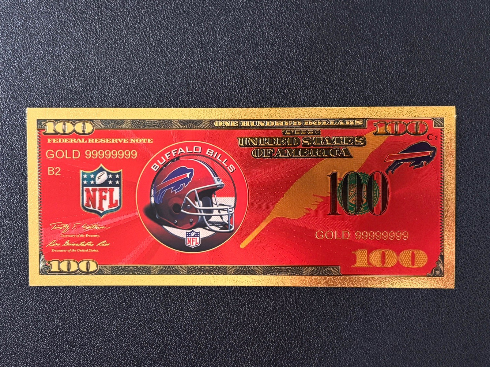 Buffalo Bills Gold Foil Plated Novelty Football Team Banknote Collectible