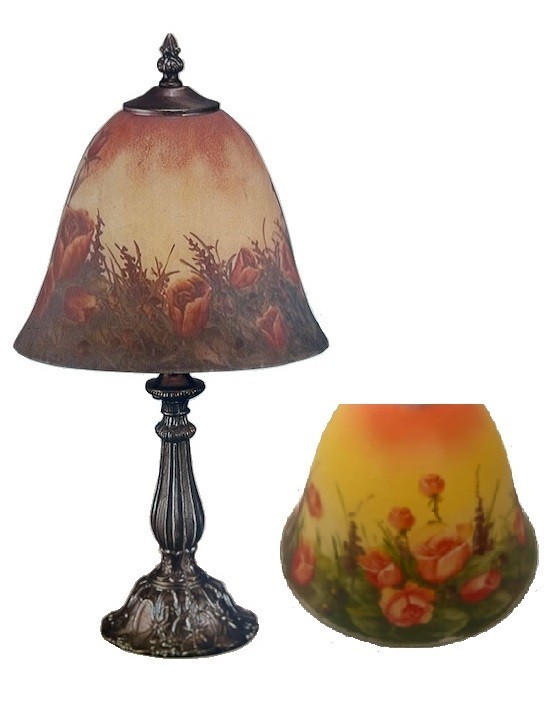 Beautiful Hand Painted Glass Desktop Lamp - Antique Look - Morning Rose Design Beautiful Hand Painted Glass Desktop Lamp - Antique Look - Morning Rose Design