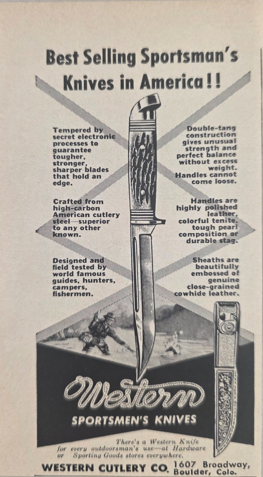 1956 Print Ad Western Cutlery Sportsmen's Knives Fly Fisherman Boulder,CO