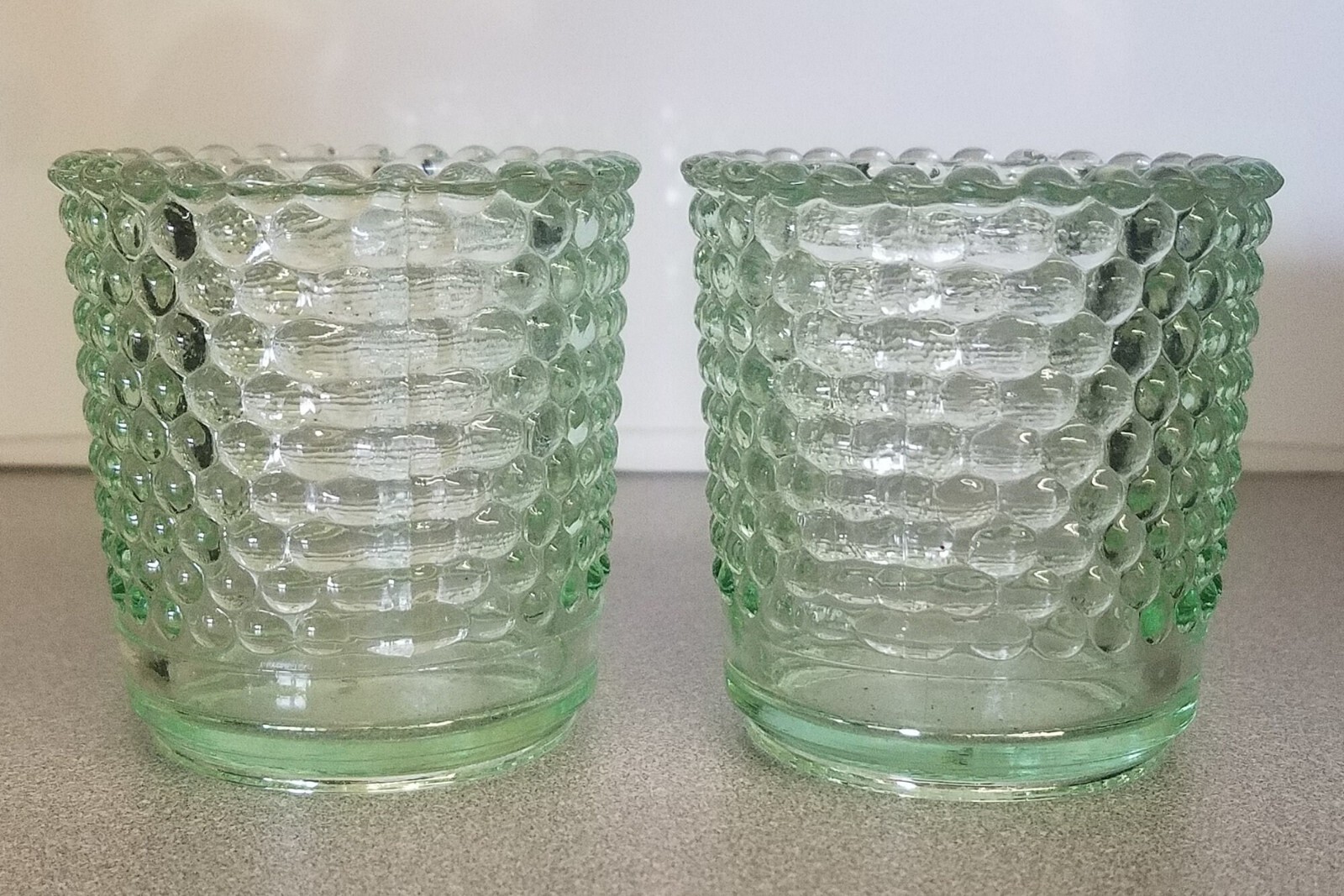 Vintage Hobnail Votive Candle Holder Spring Green Translucent SET of 2
