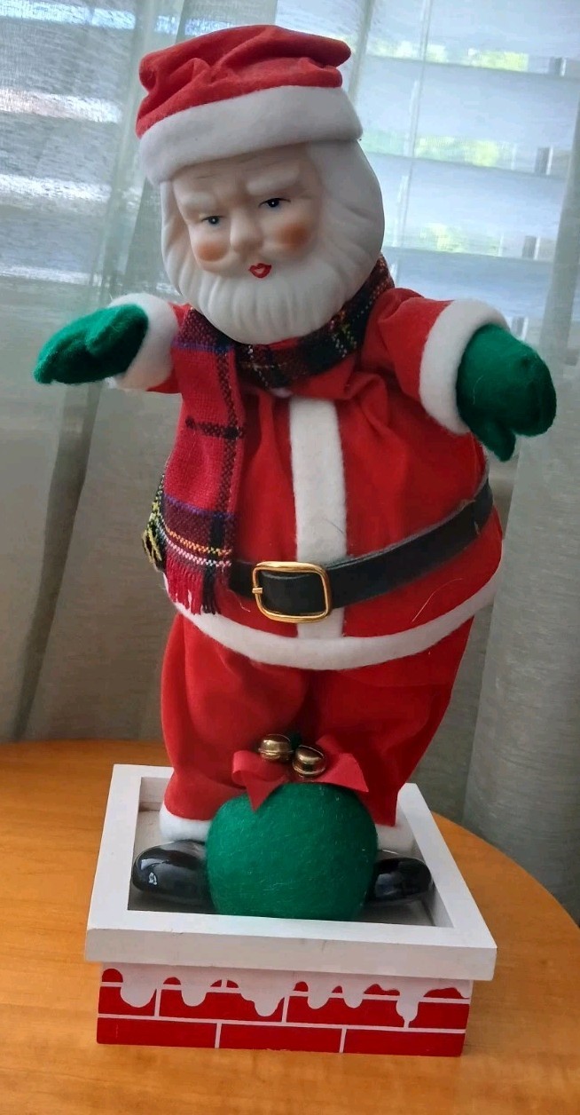 Vtg Sylvestri Musical Dancing Santa Claus On Chimney Christmas Figurine 11