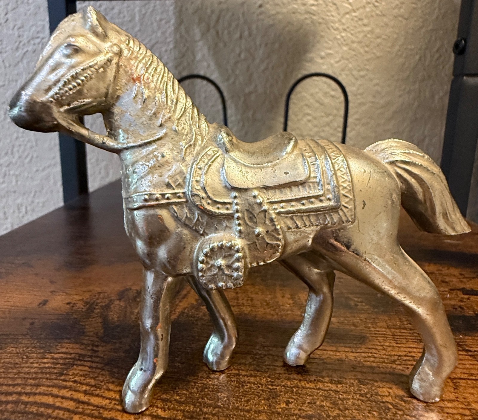 Vintage Mini 1960s Carnival Fair Silvertone Cast Metal Western Mount Horse