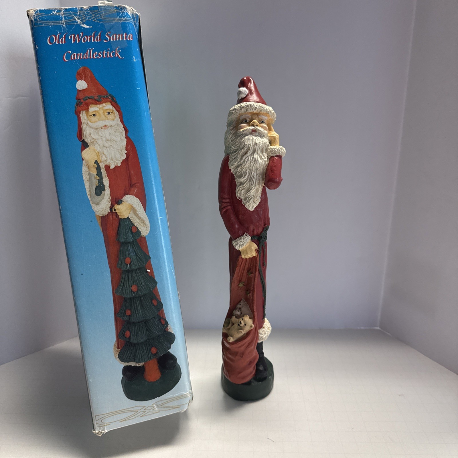 Vintage Old World Santa Candlestick Toy Sack Candleholder