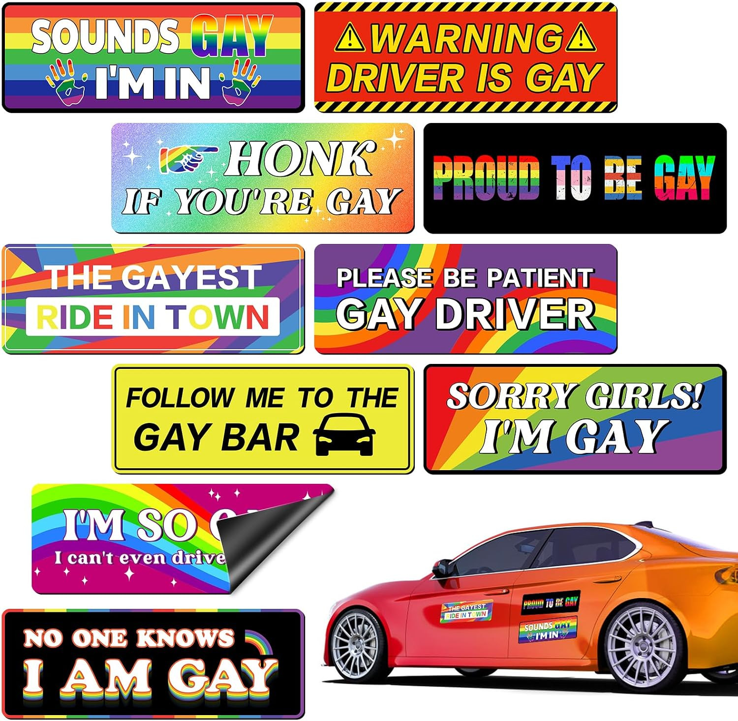 Funny Car Magnets, 10 Pcs Gay Bumper Magnets Reusable Car Stickers Gay Magnets f