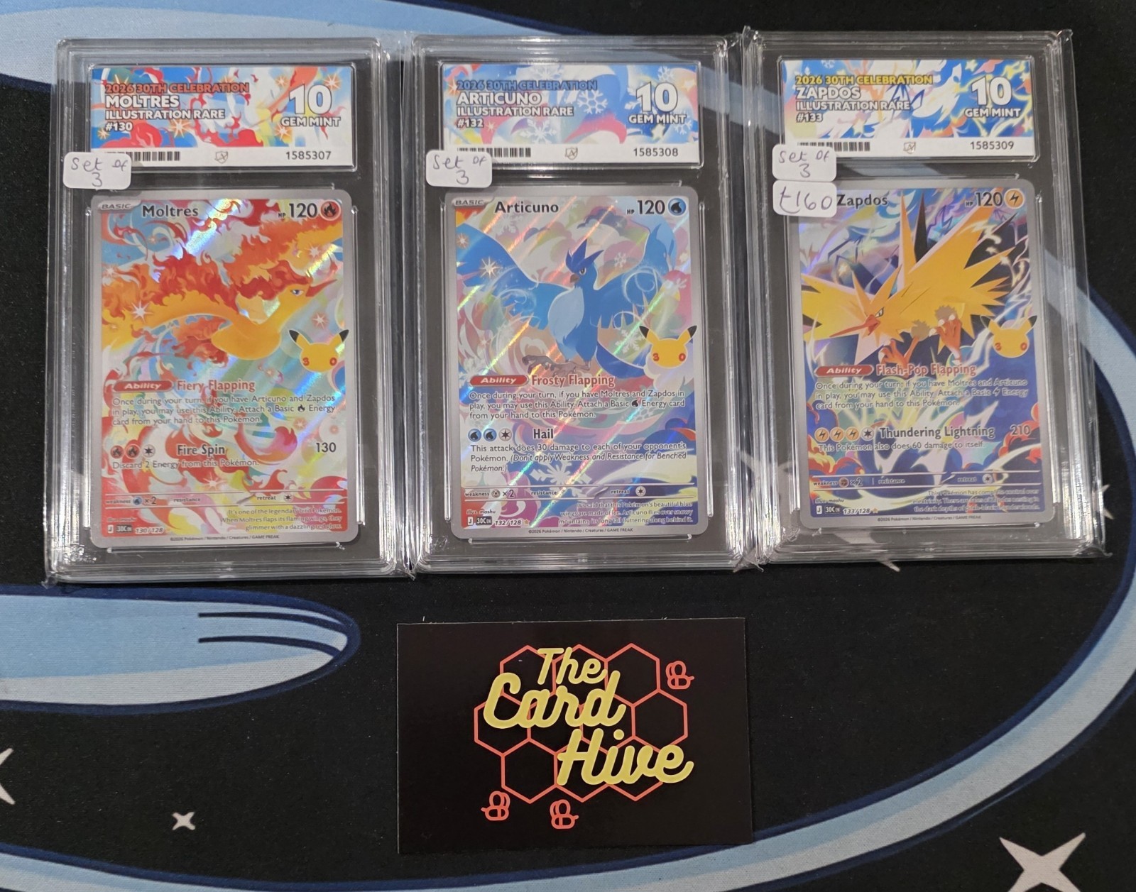ACE 10 Sequential Set Moltres Articuno Zapdos 30th Celebrations Graded Cards
