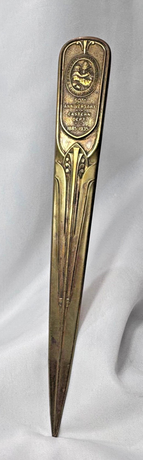 1935 Fireman\'s Fund Insurance Company Letter Opener Brass Art Deco Paper Knife 1935 Fireman\'s Fund Insurance Company Letter Opener Brass Art Deco Paper Knife
