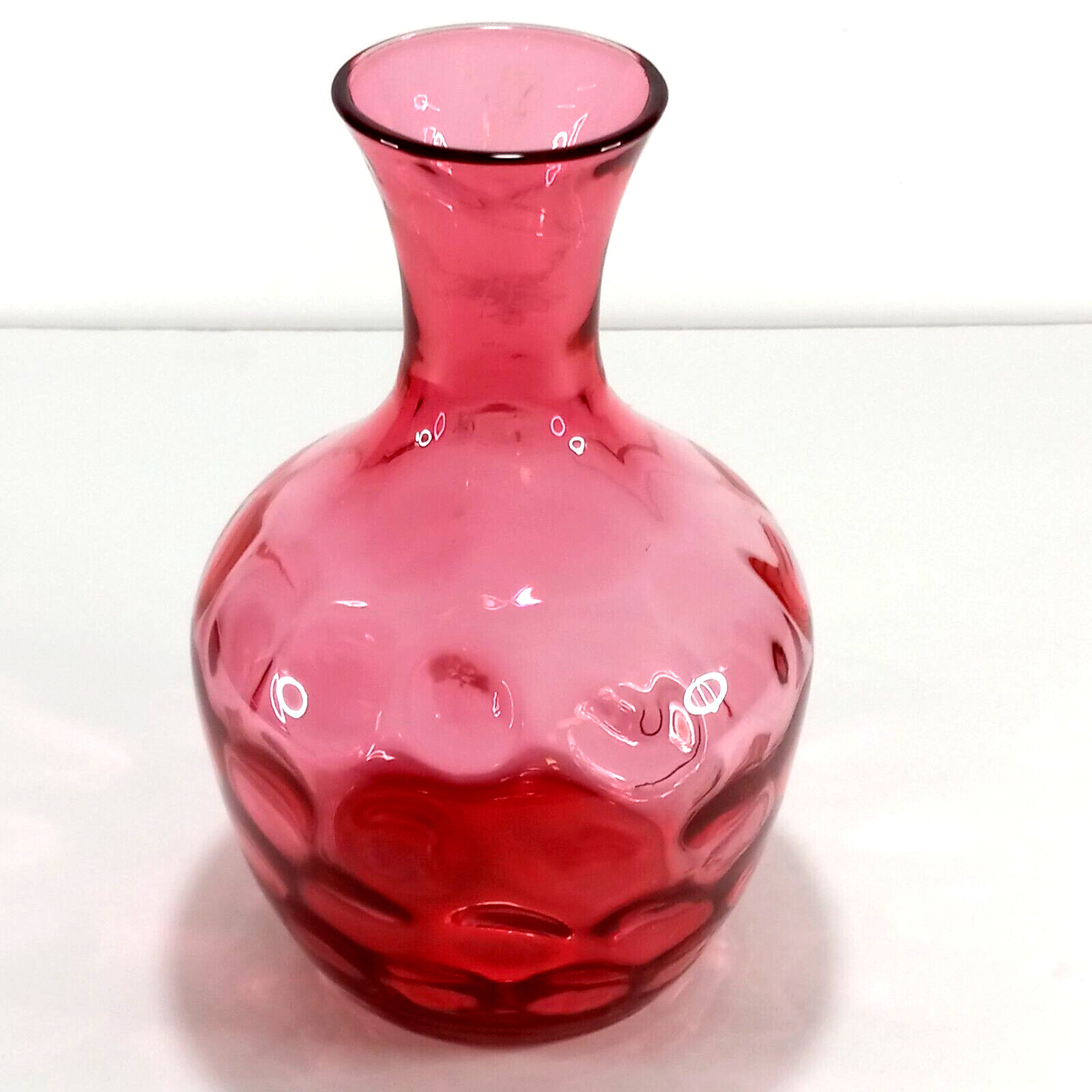 Fenton Cranberry Glass Vase Carafe Bottle Thumbprint Coin Spot Dot