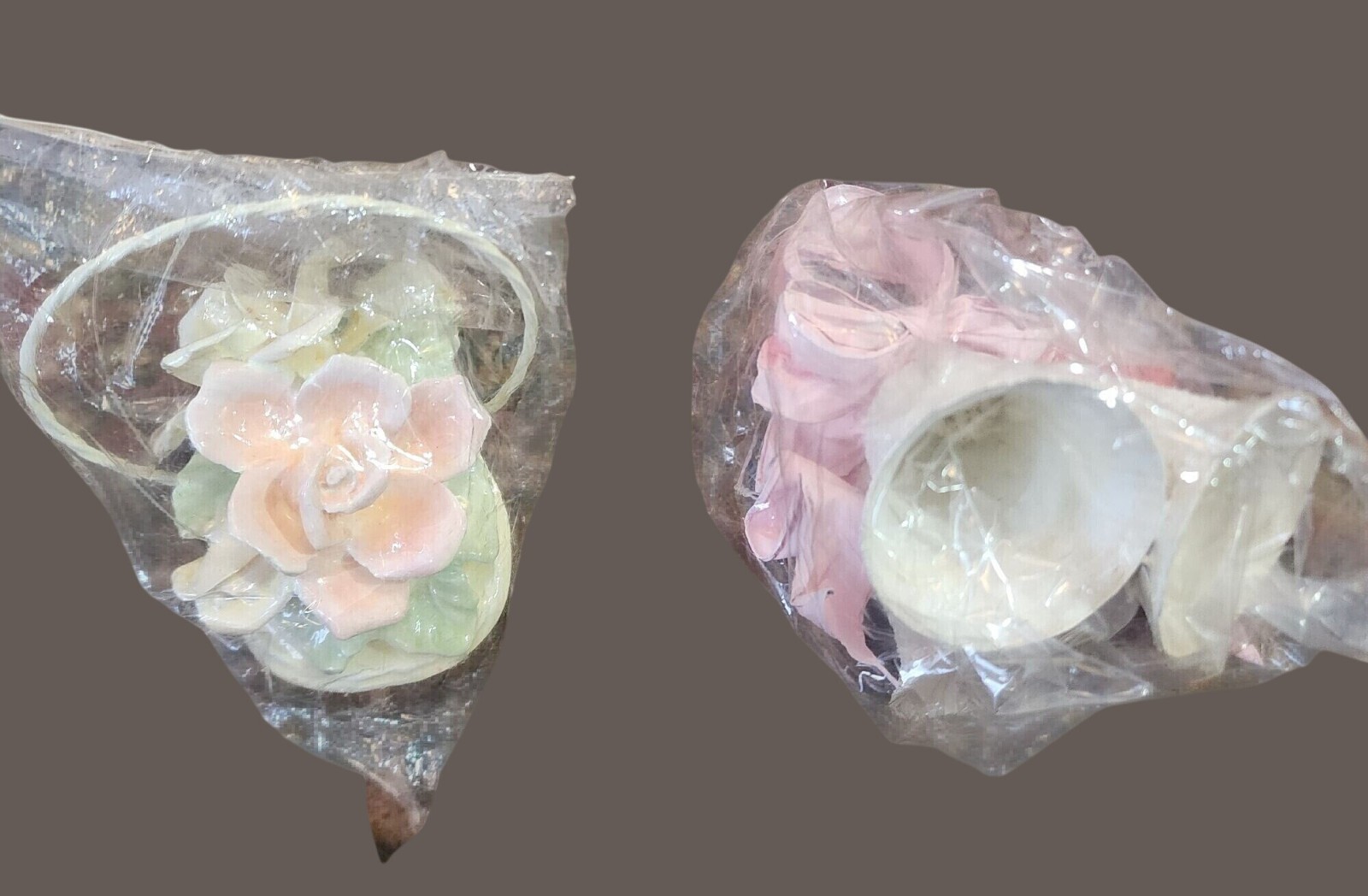 Vtg Sylvestri Christmas Ornaments Resin Flower Basket & Triple Bell Decoration