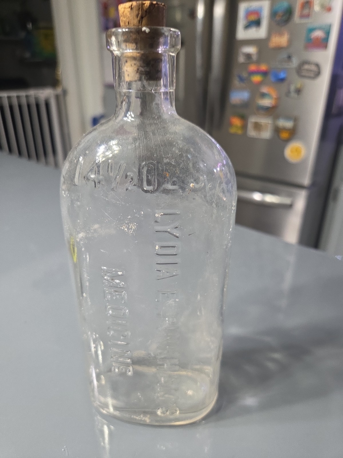 Antique Lydia E Pinkham’s Medicine Bottle Clear Glass Embossed 14 1/2 Oz Cork...