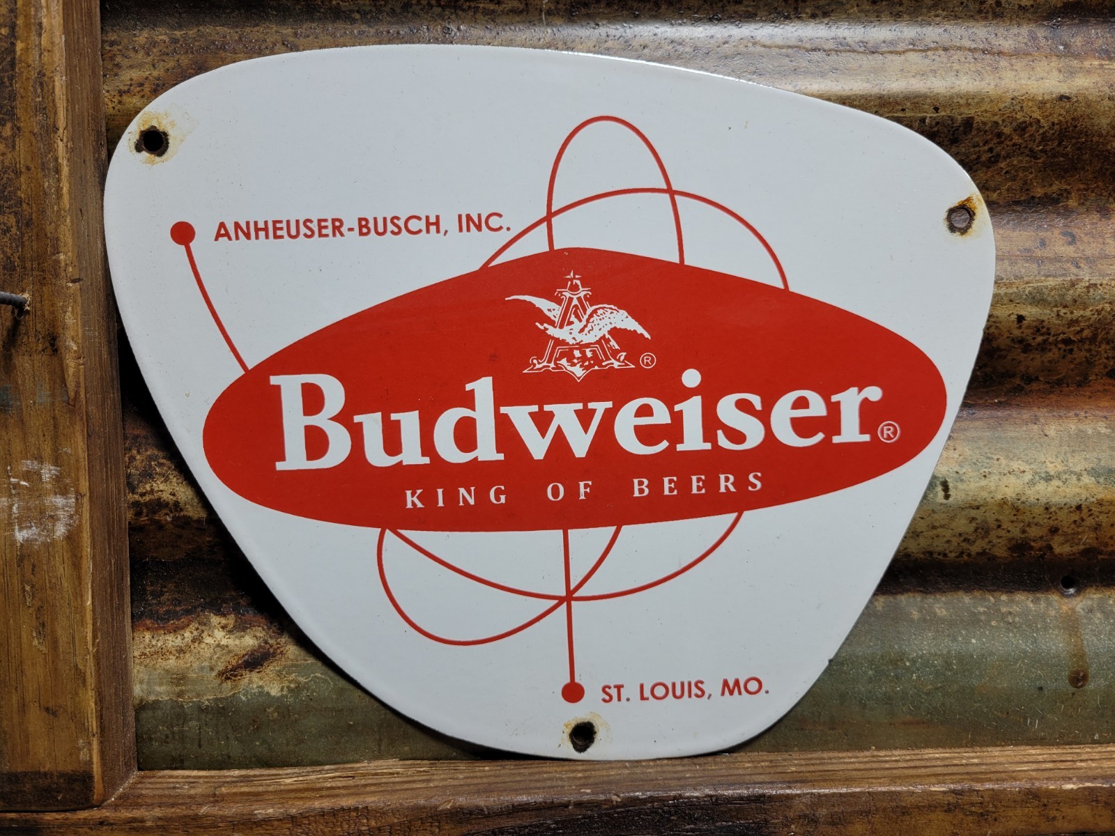 VINTAGE BUDWEISER PORCELAIN SIGN OLD BEER CAN ALCOHOL LAGER BEVERAGE BAR DRINK