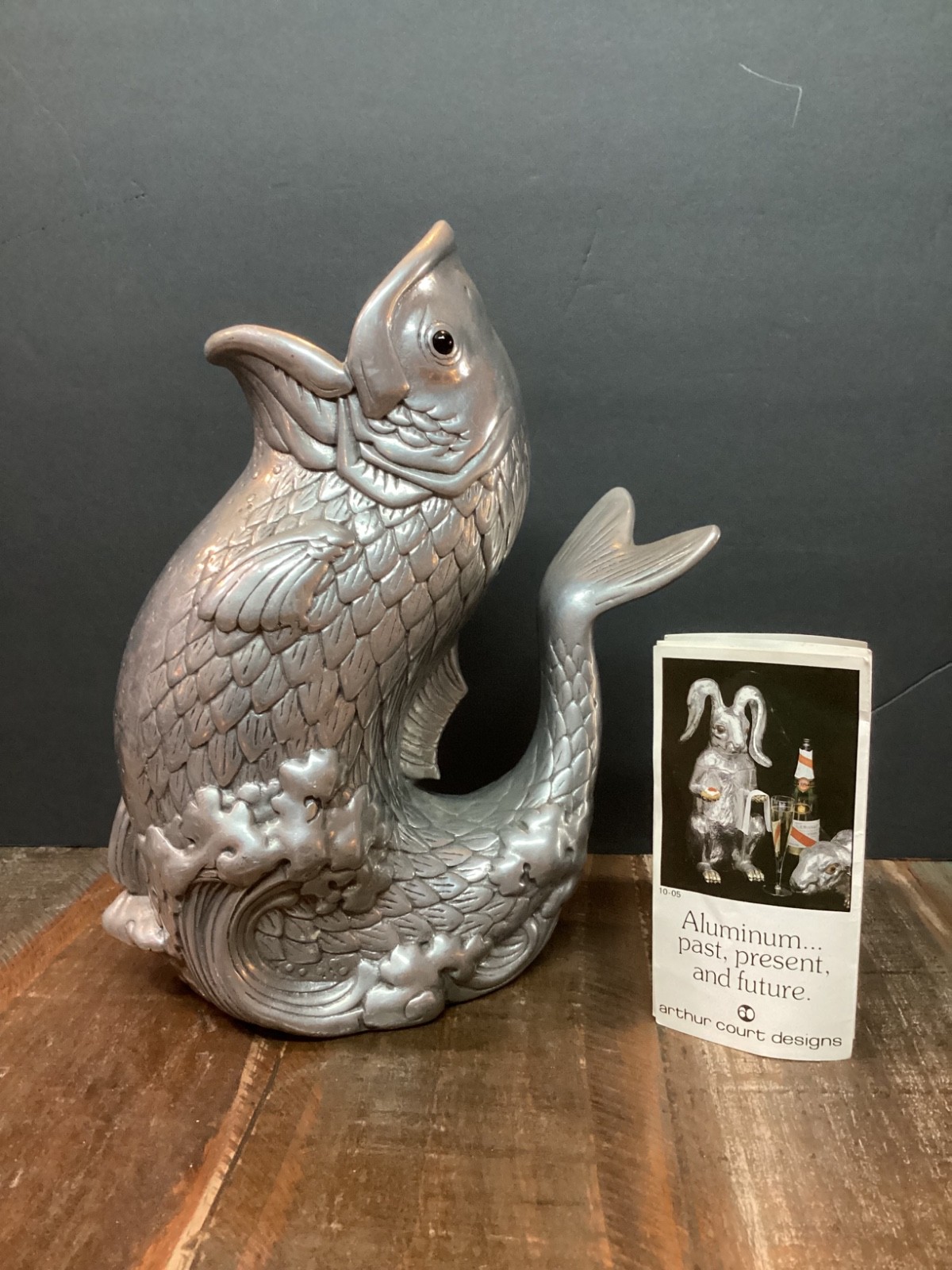 Rare vintage Arthur Court aluminum koi/carp shape Fish Pitcher w/onyx eyes 10” Rare vintage Arthur Court aluminum koi/carp shape Fish Pitcher w/onyx eyes 10”