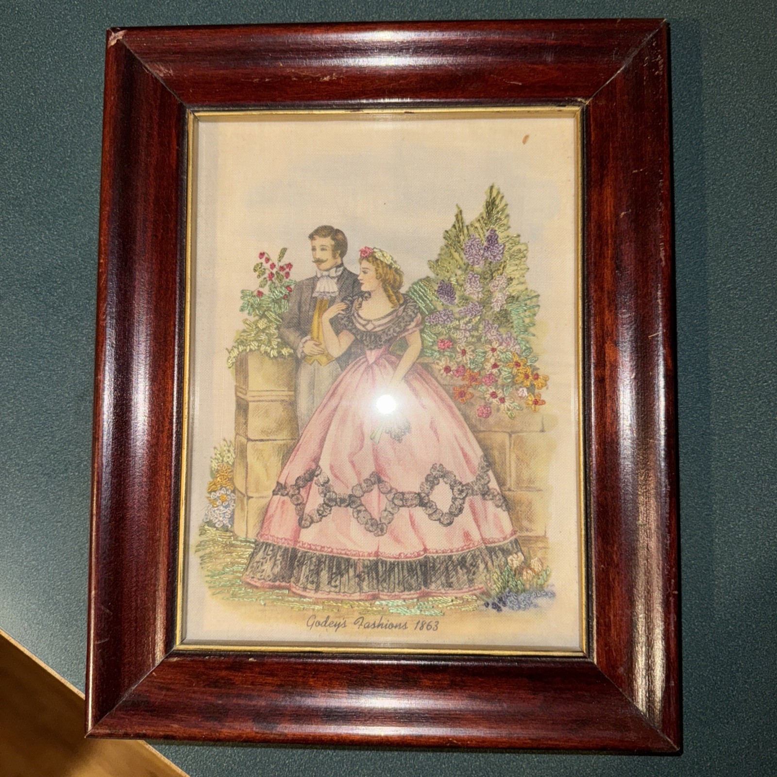 Antique 19thC Artist Signed 1863 Pictures Victorian Era Needlepoint Love Scene Antique 19thC Artist Signed 1863 Pictures Victorian Era Needlepoint Love Scene