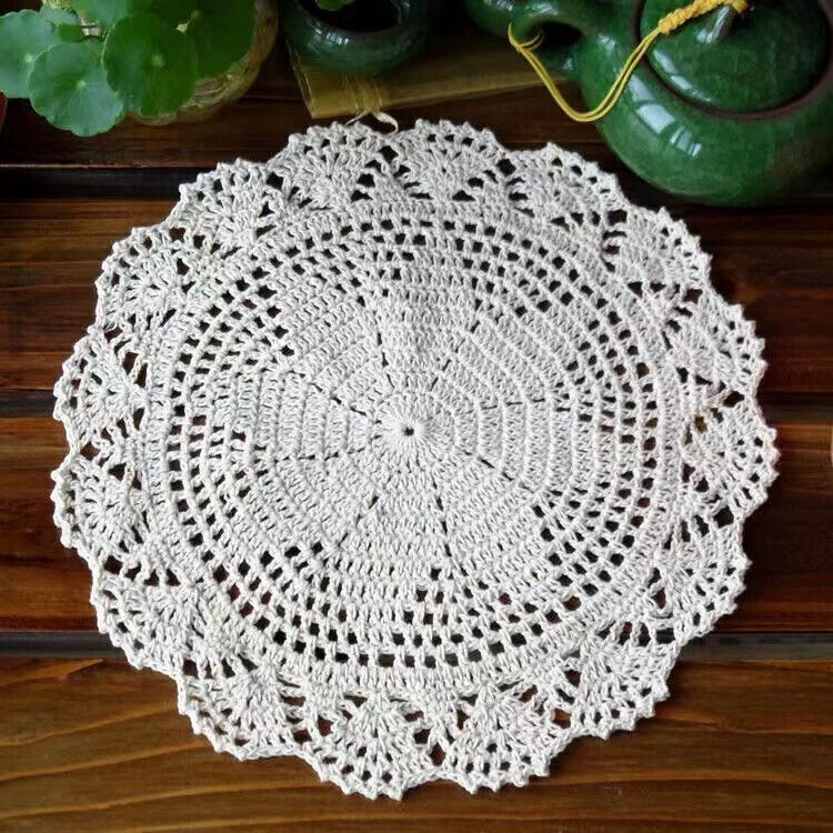 4Pcs/Lot Vintage Hand Crochet Lace Doilies Round Table Mats Flower Placemat 10\