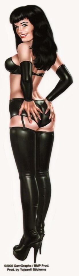 RARE Sexy BDSM Latex BETTIE PAGE Pin-Up Sticker Vinyl DECAL Art by Keith Garvey