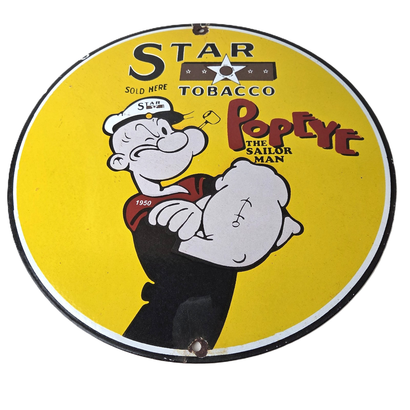 Vintage Star Tobacco Cigarette Sign - Porcelain Popeye Gas Pump Plate Sign Vintage Star Tobacco Cigarette Sign - Porcelain Popeye Gas Pump Plate Sign