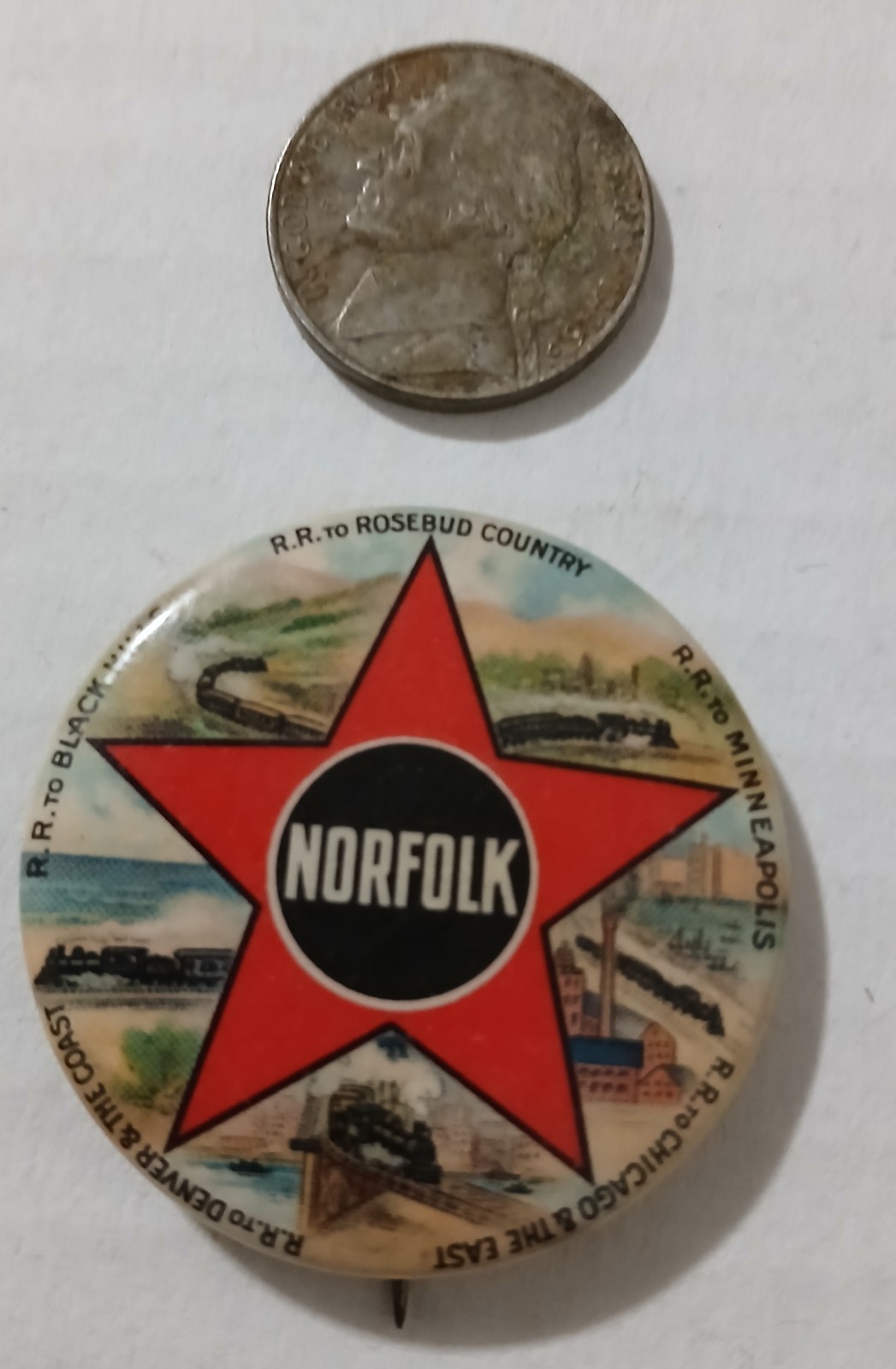 Antique Original 1900 Norfolk Railroad Pinback Button Railroad Train