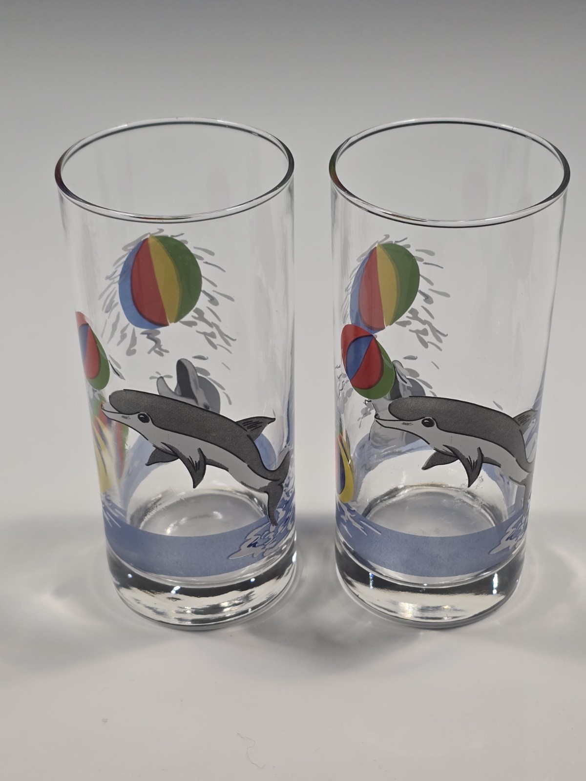 2X Vintage Luminarc Dolphin Design Glass Tumblers. Pair. Immaculate, Rare