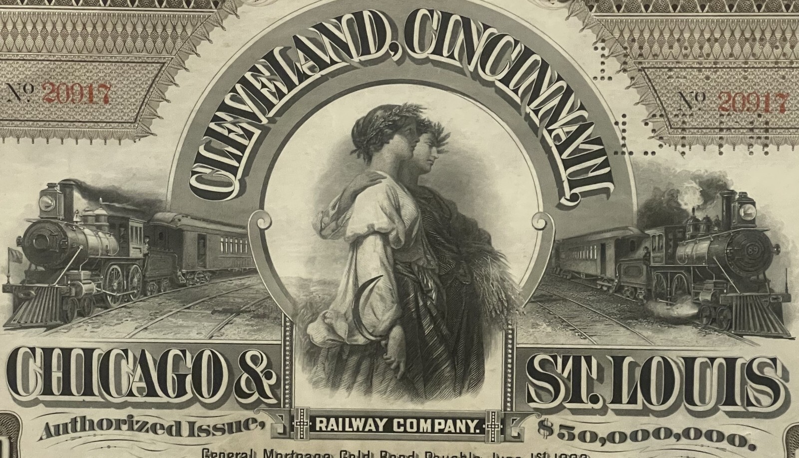 Antique 🚂 1893 Big Four Railroad $1000 Gold Bond - Bond Only, No Coupons