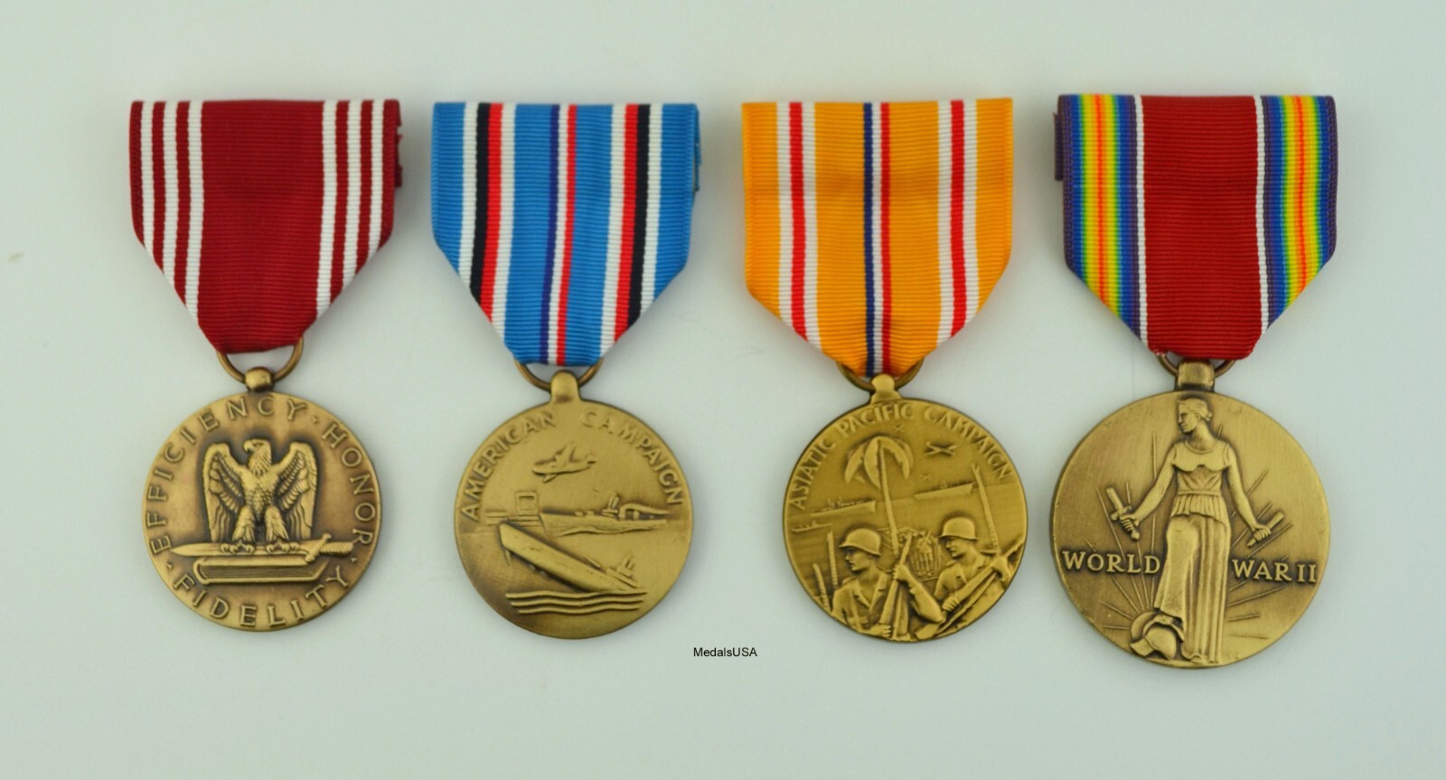 4 WW2 Medals Good Conduct, American, Asiatic Pacific Theater, Victory -Campaign