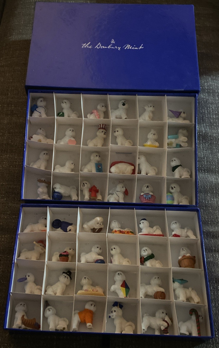 RARE Complete 48 pc Danbury Mint  Purely Bichons Min Figurine Collection Box Set