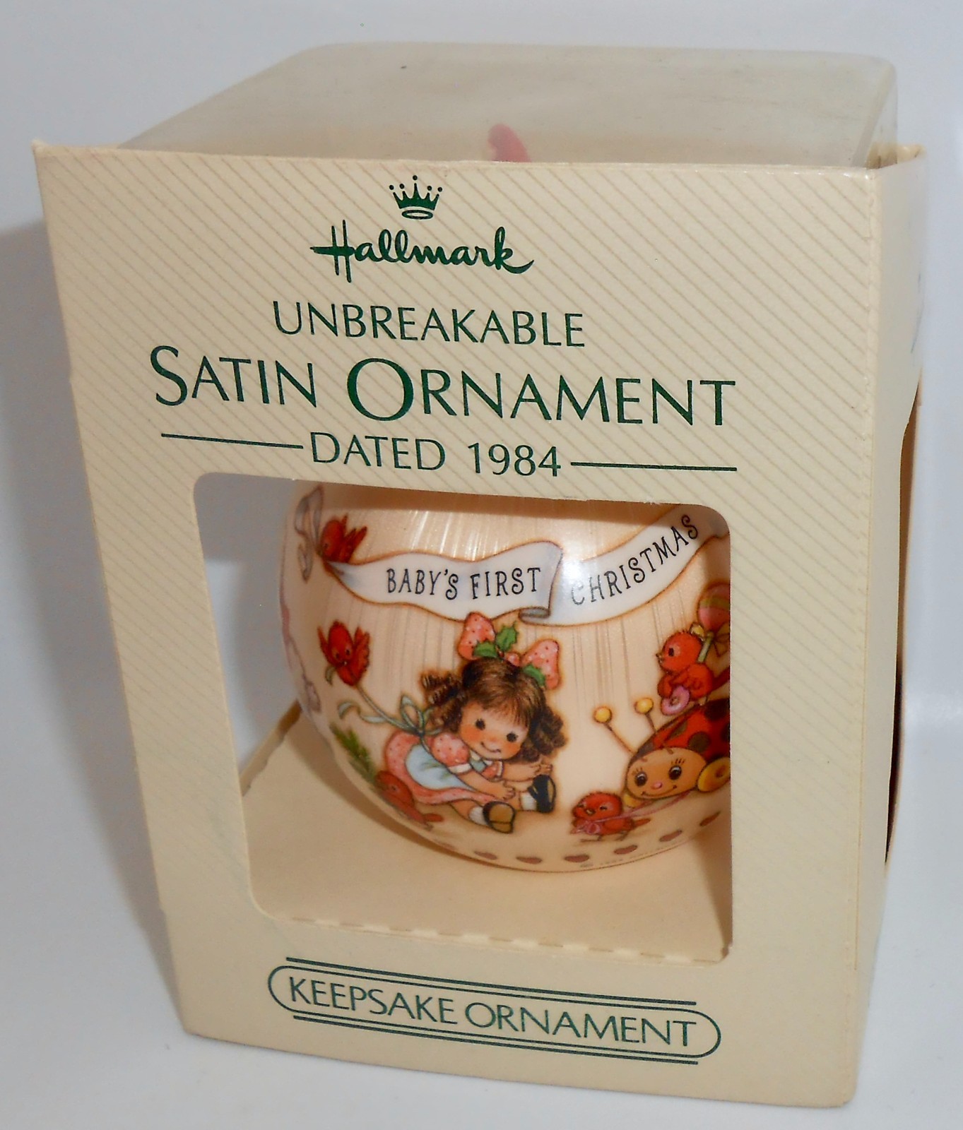 Hallmark Ornament 1984 BABY'S 1st CHRISTMAS BABY GIRL Satin Ball Unbreakable H74