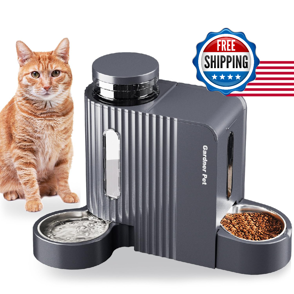 Gardner Pet Automatic Gravity Cat Food Feeder And Water Dispenser Stainless Gardner Pet Automatic Gravity Cat Food Feeder And Water Dispenser Stainless