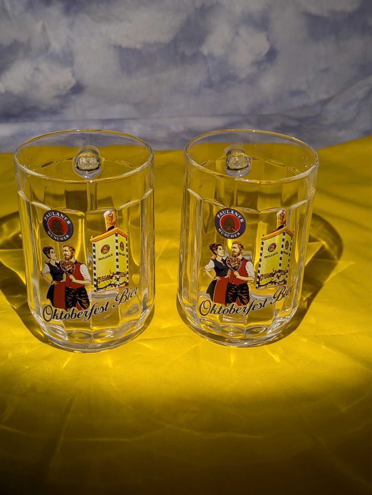 Paulaner Munchen Oktoberfest Bier Mug Stein Glass / Set of 2
