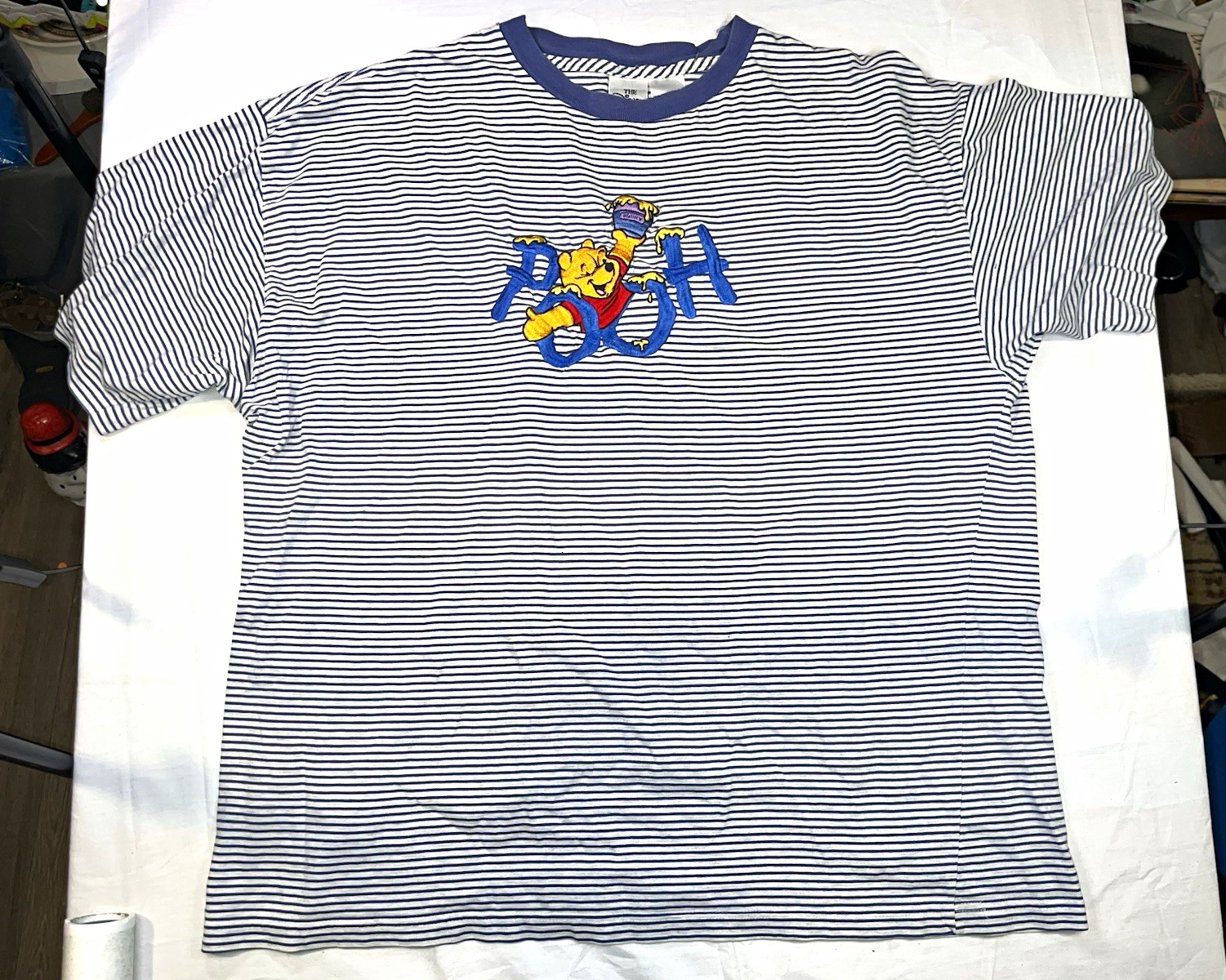 Vintage Disney Store Winnie the Pooh Striped Embroidered T Shirt XXL 2XL 90s