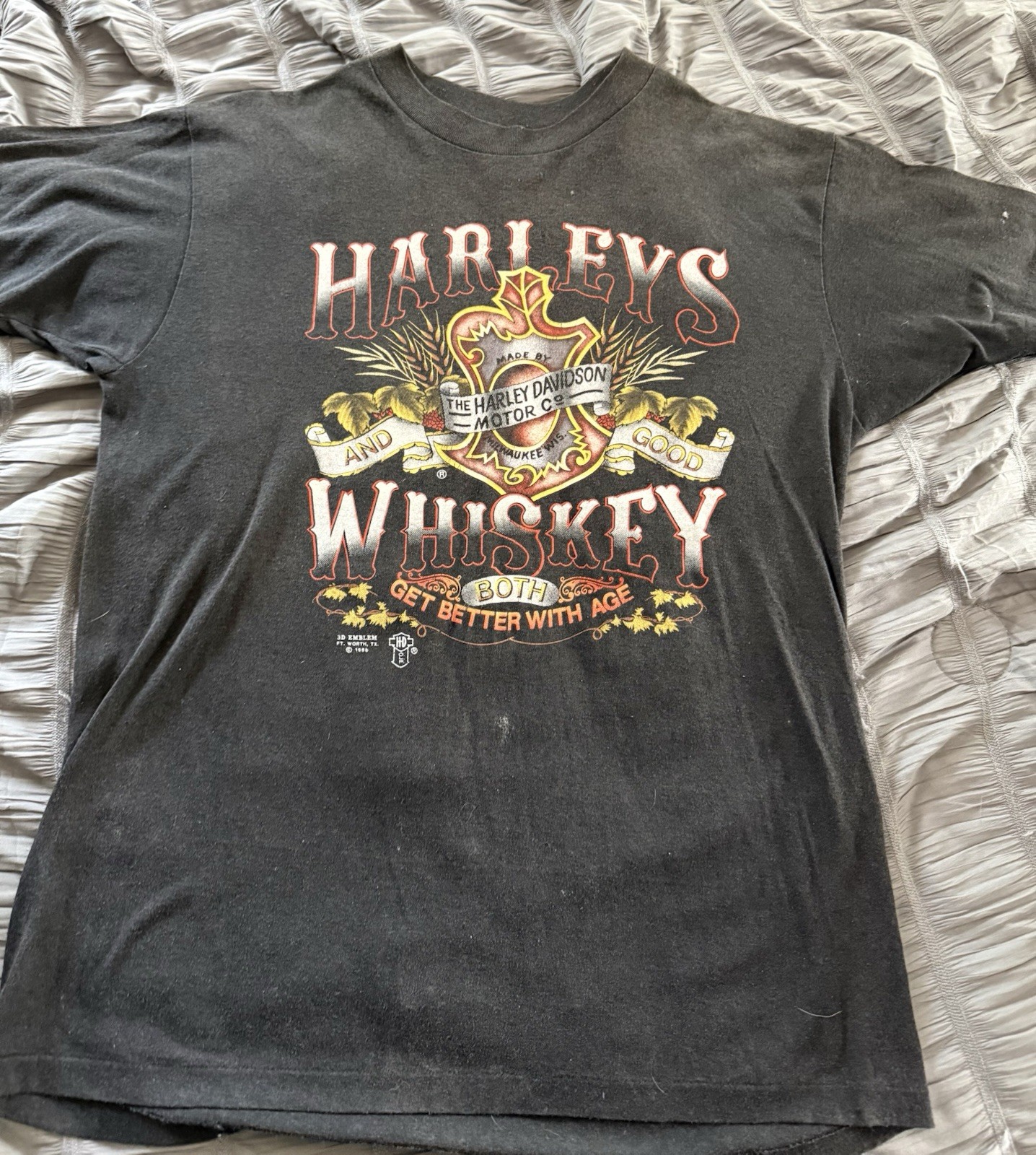 Vintage 3D Harley Davidson Tshirt Harley’s and Whiskey Men\'s