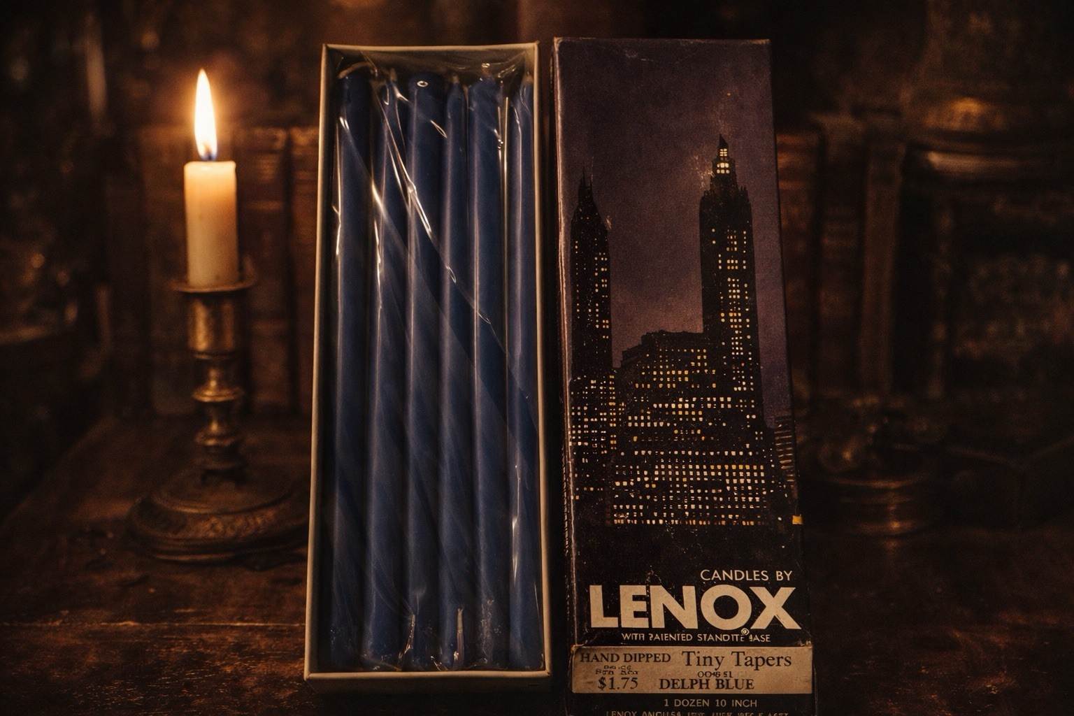 Vintage Lenox Tiny Tapers Candles Delphi Blue Box 10” 1970s unopened 