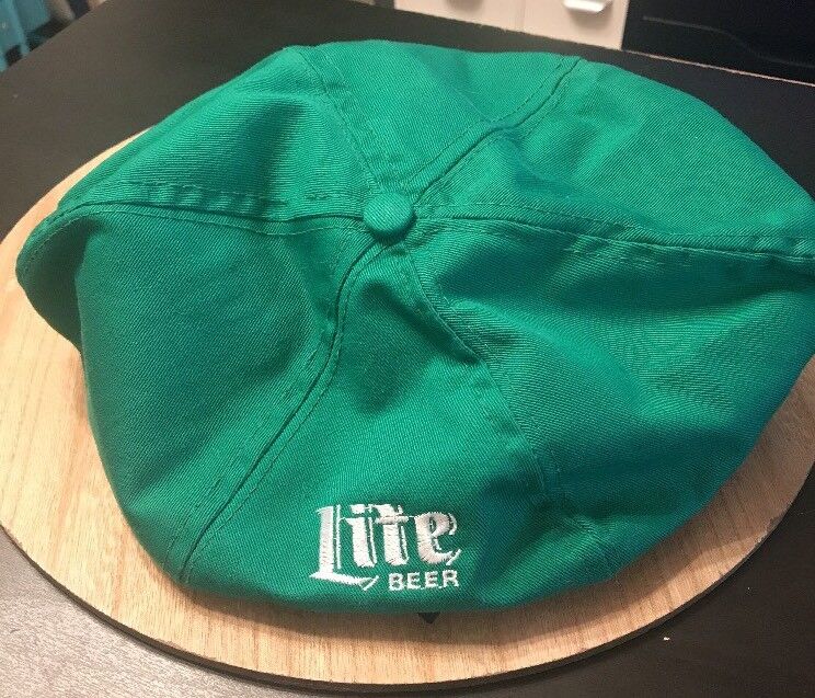 Vtg Miller Lite Beer Hat Green Snap Button Bill SnapBack Made In USA