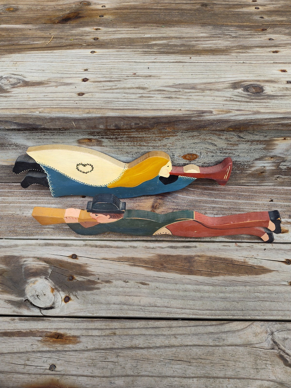 Vintage Folk Art Bugle Boy Wall Plaque Hand Painted Wood Americana Patriotic 18”