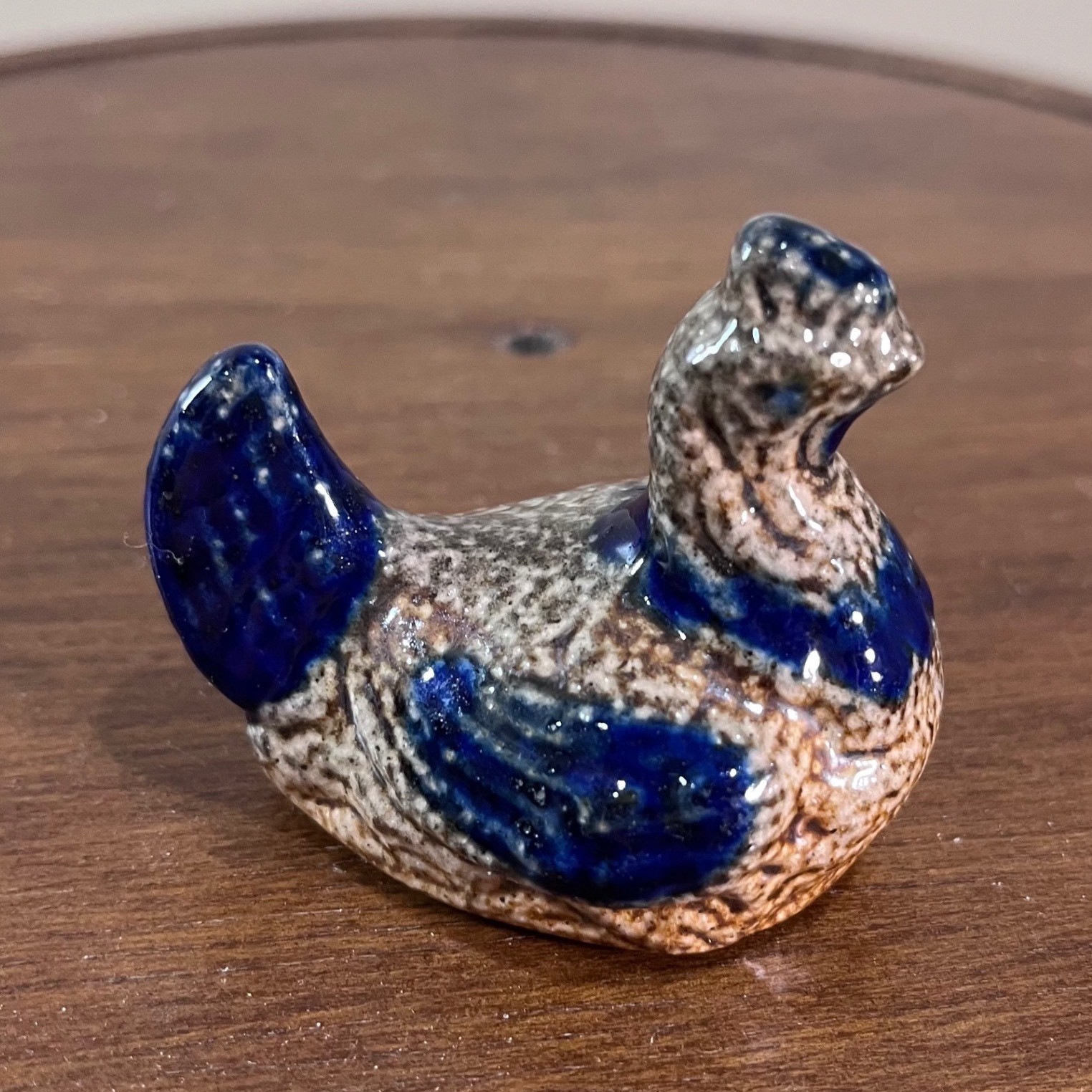 BBP Hen Figurine Vtg 1991 Blue Salt Glaze Stoneware Miniature Chicken Pottery BBP Hen Figurine Vtg 1991 Blue Salt Glaze Stoneware Miniature Chicken Pottery