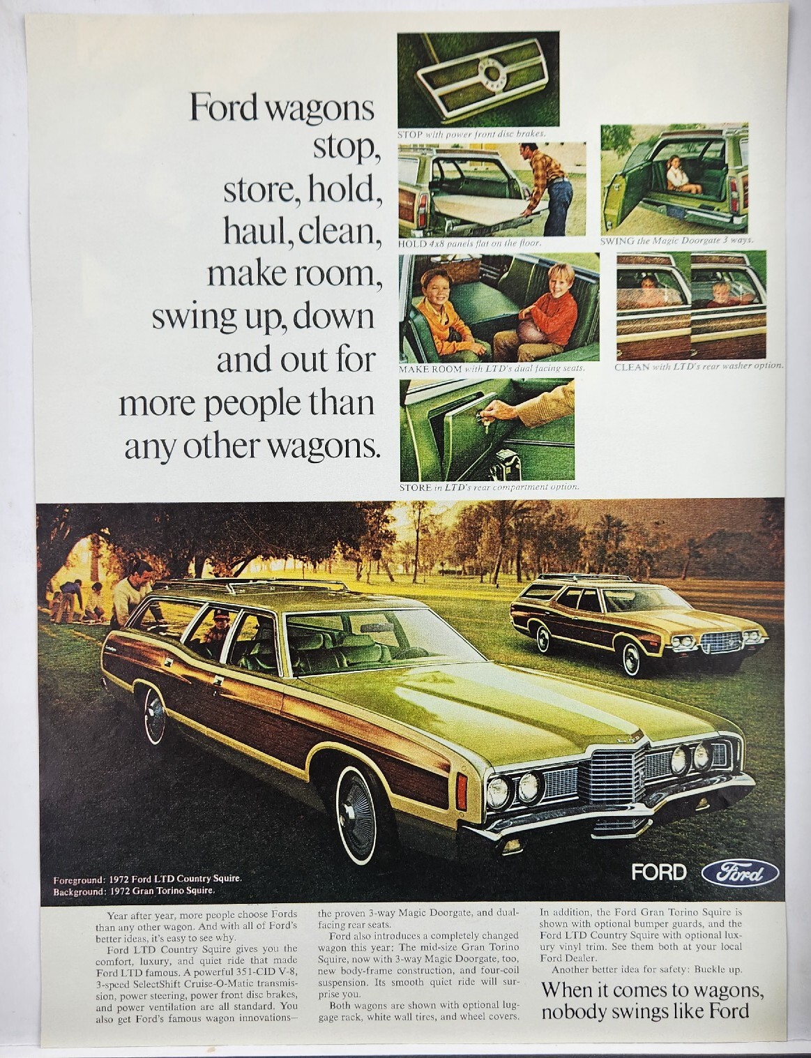 1972 Ford LTD Country Squire Gran Torino Station Wagons Retro Original Print Ad