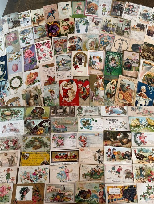 Huge Lot of 400 +++ Holidays Greetings Postcards DAMAGED- SCRAPBOOK CRAFTS
