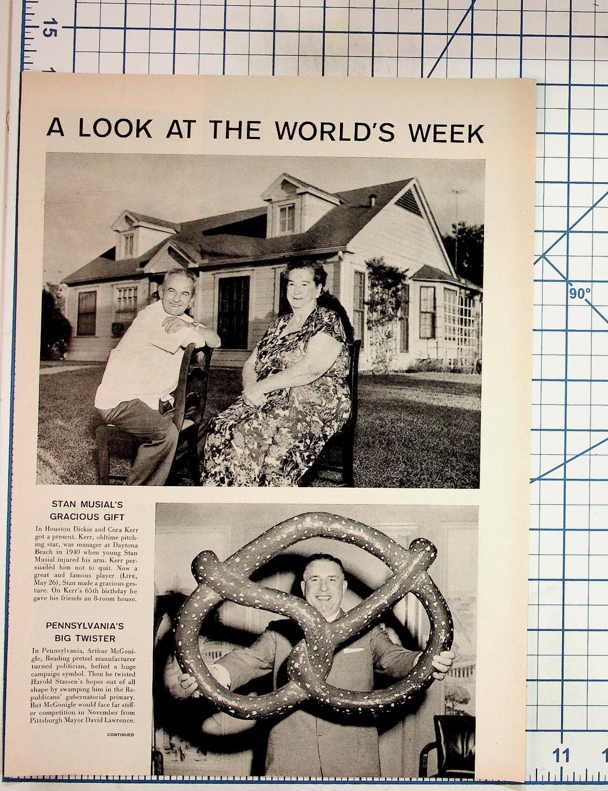 1958 World's Week Magazine Page Stan Musial Saudi Oil Fire Lebanon News Ephemera