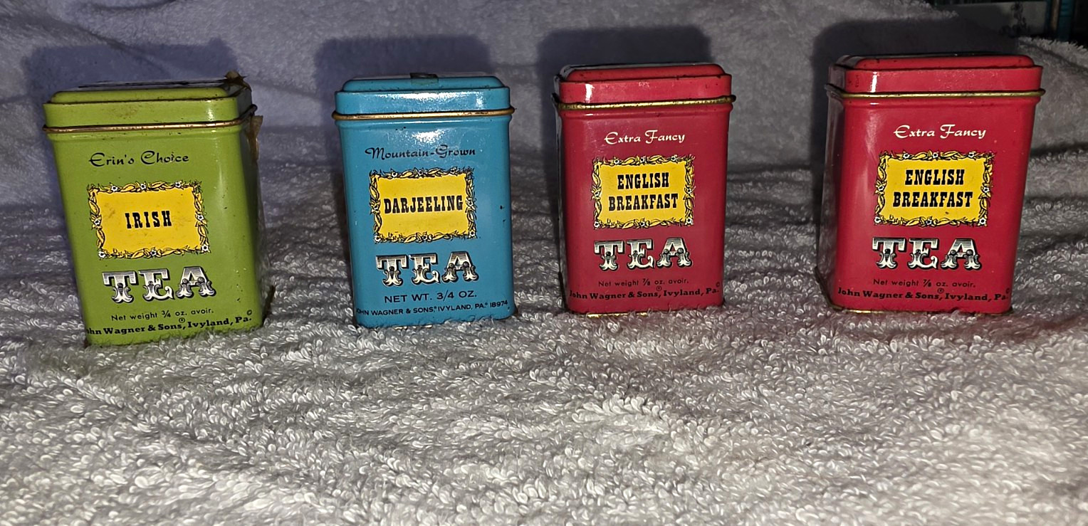 Vintage John Wagner & Sons Tea Sample Advertising Tin Set: Irish, Darjeeling