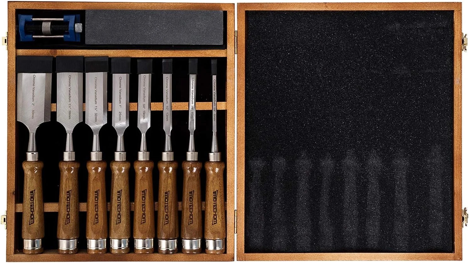 10-Pieces Woodworking Wood Chisel Set with Wooden Box, Honing Guide, Sharpening 10-Pieces Woodworking Wood Chisel Set with Wooden Box, Honing Guide, Sharpening