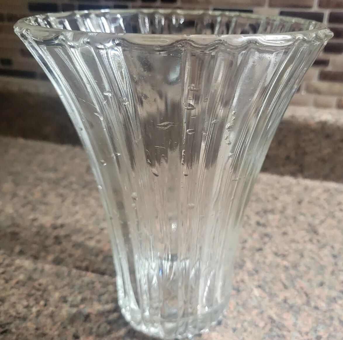 VINTAGE Ribbed CRYSTAL TRUMPET VASE FAN Shaped CUT Tapered Clear Glass