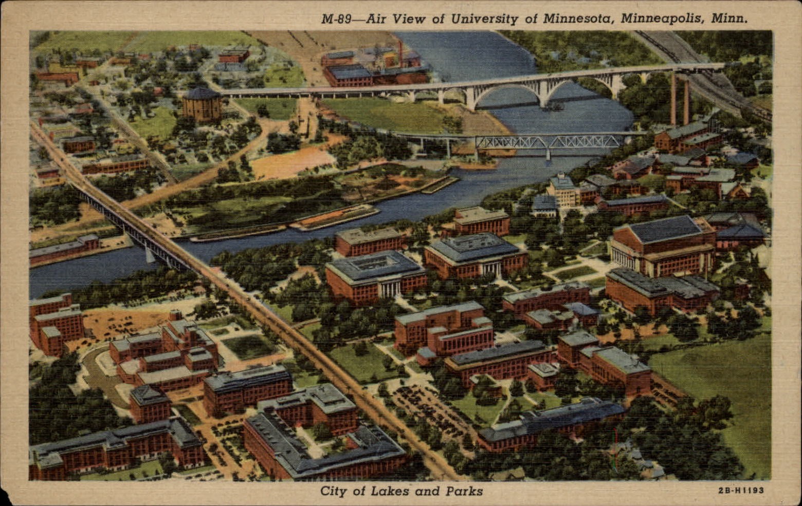 Minneapolis Minnesota University of Minnesota aerial view linen postcard sku599 Minneapolis Minnesota University of Minnesota aerial view linen postcard sku599