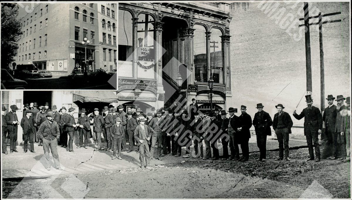1886 A group of men stand in front of a building in Seattle, Washington