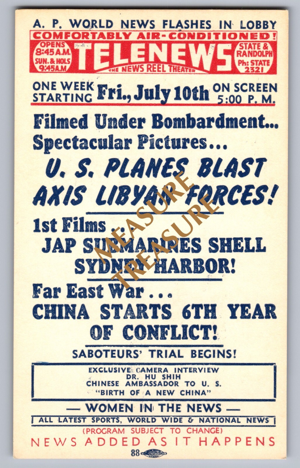 C.1944 CHICAGO IL RANDOLPH THEATER WW2 JAPAN CHINA NEWS REEL TELENEWS FILM AD F8 C.1944 CHICAGO IL RANDOLPH THEATER WW2 JAPAN CHINA NEWS REEL TELENEWS FILM AD F8