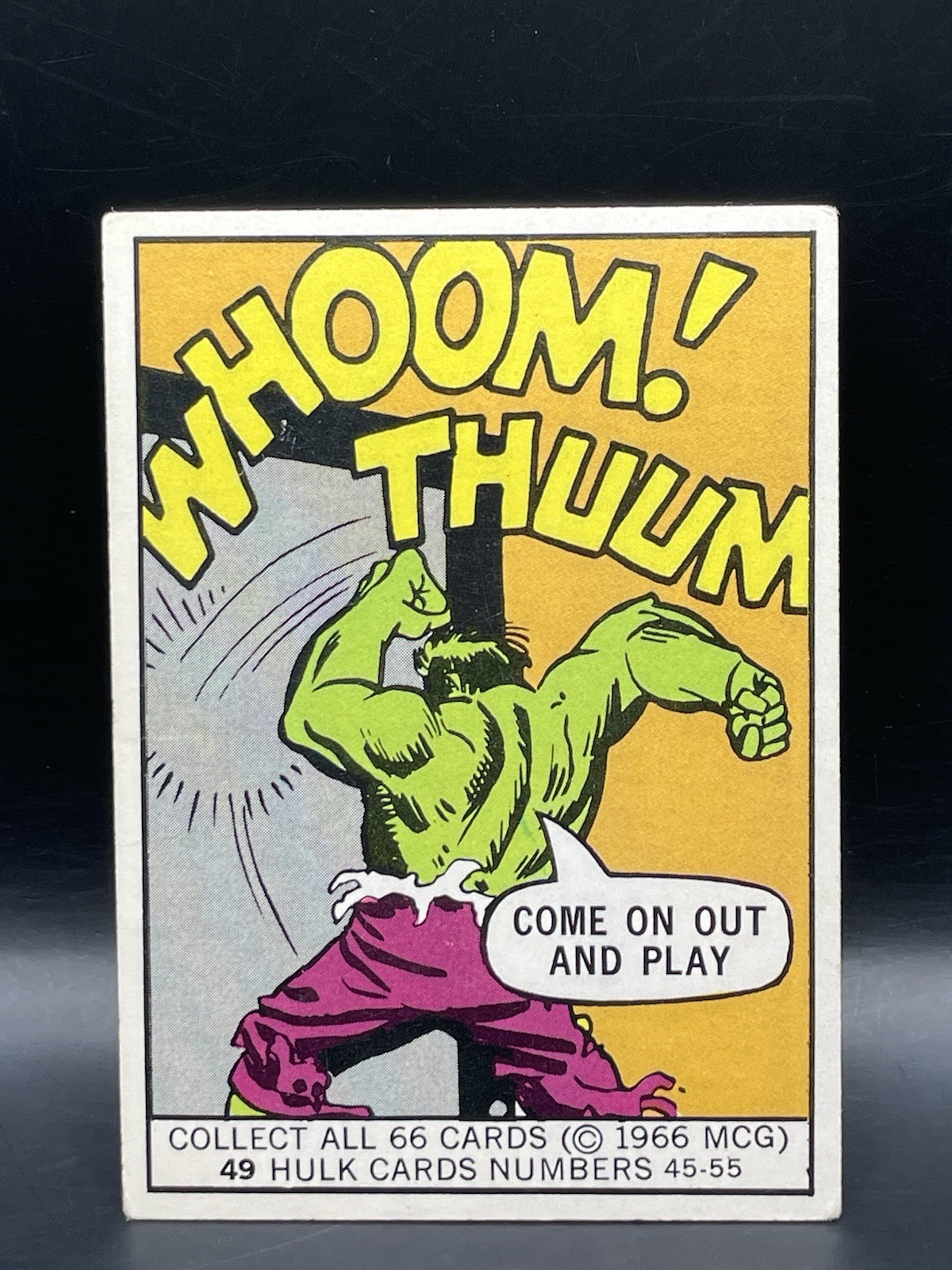 1966 Donruss Marvel Super Heroes card #49 - Hulk COME OUT AND PLAY 🔥 1966 Donruss Marvel Super Heroes card #49 - Hulk COME OUT AND PLAY 🔥