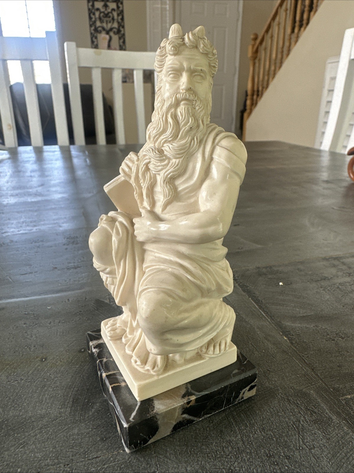 Vintage 6” T Italian Alabaster MOSES Sculpture Carrera Marble Base G Ruggeri