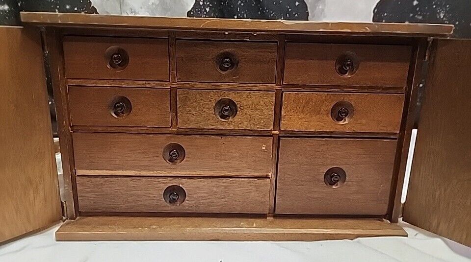 Vintage Asian Japanese Tansu Jewelry Box Apothecary Cabinet Chest of Drawers
