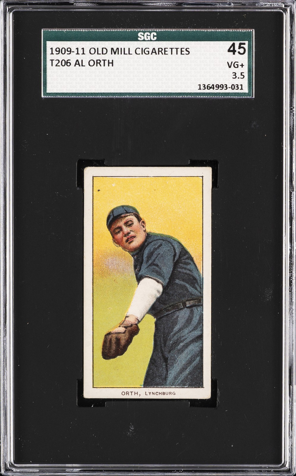 1909-11 T206 OLD MILL CIGARETTES AL ORTH SGC 3.5