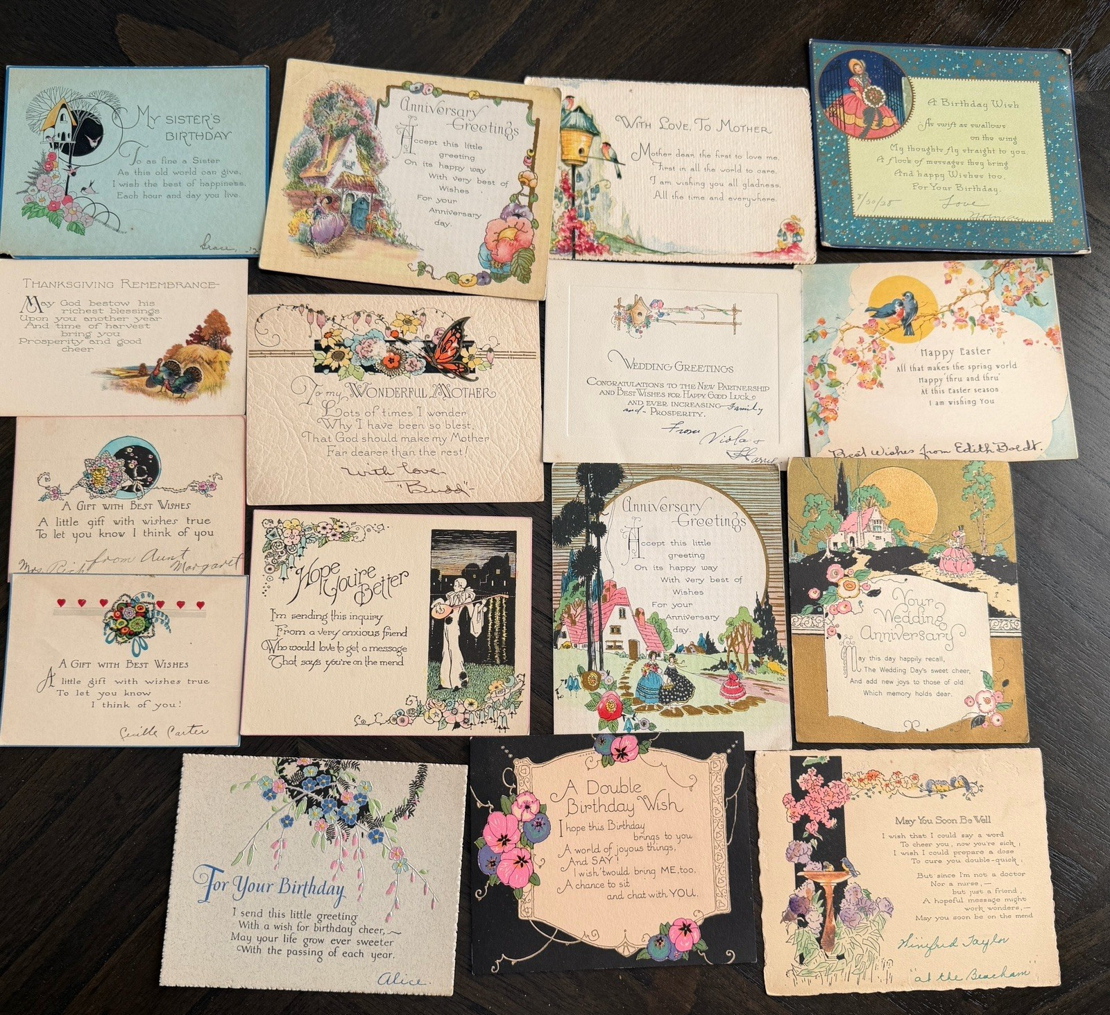 Vintage 20s 30s Art Deco Greeting Cards Lot 15 PCS Ephemera Single Sided Used
